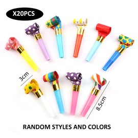 Pack of 20 Colourful Children's Birthday Whistles, Plastic Whistle for Children, Party Accessories, Party Noise Maker, Children's Carnival Horn, Party Cheer Props, Suitable for Parties, Gatherings,