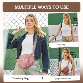 HKCLUF Belt Bag Shoulder Bags for Women PU Leather Bum Bag Waist Bag Casual Chest Belt Bag with 2 Straps, 6-2 pink