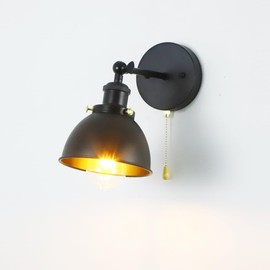 Bagkcopp Industrial Black Wall Sconces Light with Pull Chain Switch,Wall Mount Light Lamp for Kitchen Bathroom Bedroom Vanity Hallway Dining Room (Black-15cm)