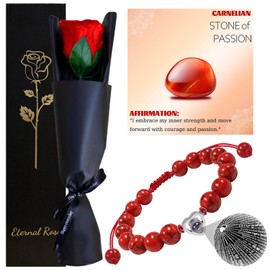 Eternal Rose with Stem,Real Preserved Flower,Infinity Forever Rosebox for Mother's Day Valentine's Day Christmas Thanksgiving Mother Grandmother Wife Fiancee Wedding Anniversary Birthday Gift(Red)