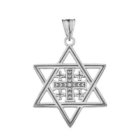 Dazzling Sterling Silver Star of David with Jerusalem Cross Charm Pendant