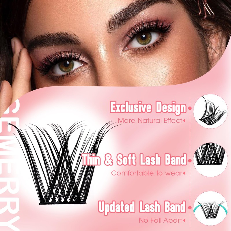 GEMERRY Cluster lashes, DIY Eyelash Extenisons 8-16mm D Curl Fluffy