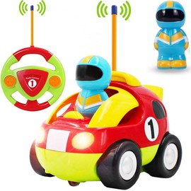 Remote Controlled Cartoon Police Car from 2 3 4 Years, Radio Control Racing Car Toy Car with Light and Music, The First Remote Controlled Car from 2 Years, Toy Gifts for 2-6 Boys Girls