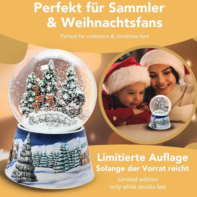 Christmas Snow Globe with Music, Nostalgic Carriage Ride Over Bridge,