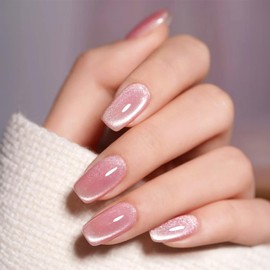 Pink Cat Eye Press on Nails Medium Square Fake Nails Valentines Day Press on Nails Glossy Acrylic Nails with Gradient Designs Full Cover Stick on Nails for Women and Girls Valentine’s Day Manicure