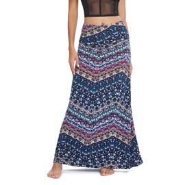 Urban CoCo Women's Stylish Spandex Comfy Fold-Over Flare Long Maxi Skirt (S, 16)