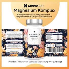 SonneSee Magnesium Komplex, 180 Kapseln, 5-fach Komplex mit Trimagnesiumdicitrat, Magnesiumoxid, Magnesiummalat & Magnesiumbisoglycinat