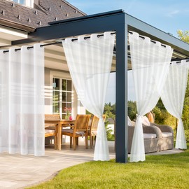 Figarge Outdoor Curtains, Set of 2, Transparent, Waterproof Patio Curtains with Quick Release System, 213 x 132 cm, Sun Protection for Gazebo/Balcony, UV-Resistant Polyester (White)