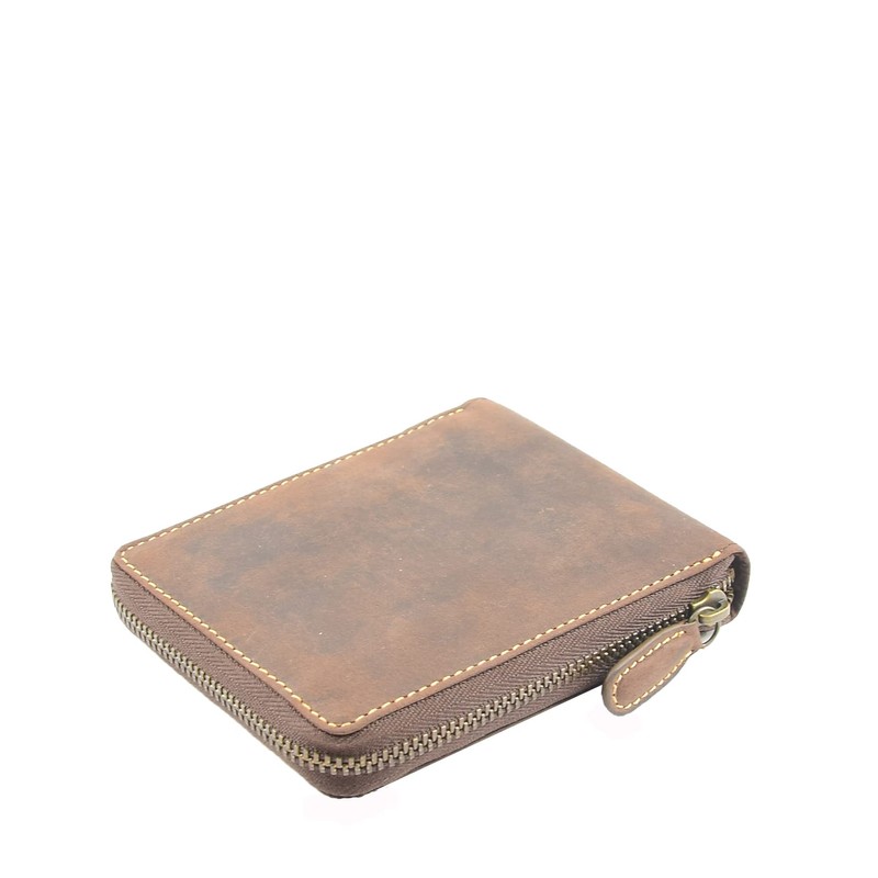 House of Luggage Mens Real Leather Hunter Zip Round Oiled