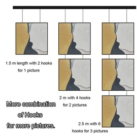 ieron Picture Hanging Kit 2pcs Picture Rail Hooks & Hanging Wire Adjustable Picture Hangers for Frame Displaying - 3 m Length