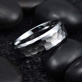 King Will HAMMER Men 8mm Tungsten Carbide Ring Multi-faceted Hammered Polished Finish Wedding Band10.5