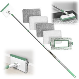 DALIPER Baseboard Cleaner Tool with Handle, Wall Cleaner Mop with 54.7'' Adjustable Long Handled 1 Scrubber Brush Mop Head and 4 Reusable Cleaning Pads for Baseboards Cleaning, Ceiling, Skirting Board
