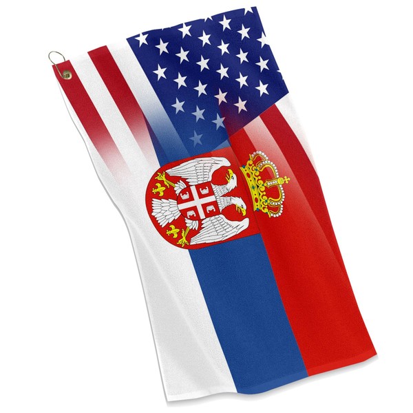ExpressItBest Golf/Sports Towel - Flag of Serbia & USA - Serbian