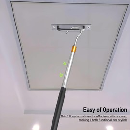 Attic Ladder Pull Down System Kit -60 Inch Telescopic Rod with Elegant Aluminum Alloy Handle and Stainless Steel Hook for Easy Rope Replacement