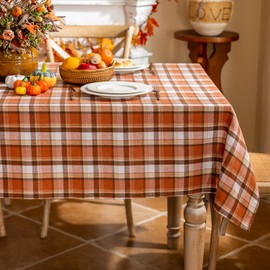 Joyfol Day 55x70 Inch Thanksgiving Tablecloth - Rust Tartan Rectangle Table Cover, Washable Fall Decor for Holiday Parties (Kitchen/Dining)