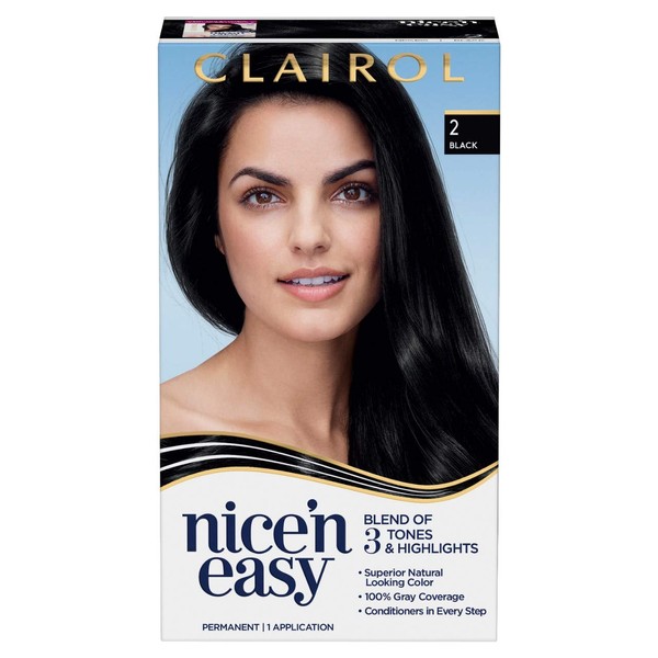 Clairol Nice'n Easy Permanent Hair Dye, 2 Black Hair Color, 1 Count