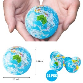 24 PCS Globe Squeeze Balls,2.5 Inch Globe Bouncy Ball Earth Squishy Ball,Mini Foam Globe Squeeze Stress Balls