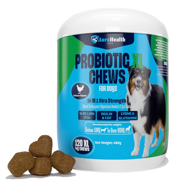 AuraHealth Probiotic 120 XL Chews for Medium to Giant Dogs:
