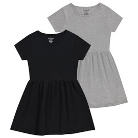 Pink Angel Girls' 2-Pack Short Sleeve Cotton Dresses - Superior Comfort, Breathable, Durable, and Easy Maintenance - Stylish, Versatile, Year-Round Wear Black/Heather Grey