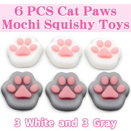 6 Pcs Cat Paws Mochi Squishy Toys, Mini Stress Relief Kawaii Squishies for Kids Party Favors, Goodie Bag Stuffers, Easter Basket Stuffers, Mochis Fidget Bulk Squeeze Toys for Kids Prizes