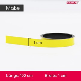 Mag239 Magnetic Strips Yellow I Approx. 1 cm x 1 m Magnetic Tape for Marking on Whiteboards Storage Shelves Calendar I Magnetic Labels I Mag239