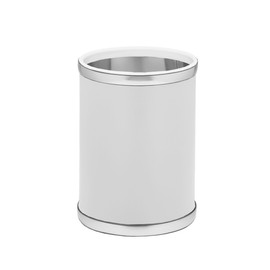 Kraftware Sophisticates Round Wastebasket, 11", White with Brushed Chrome Color