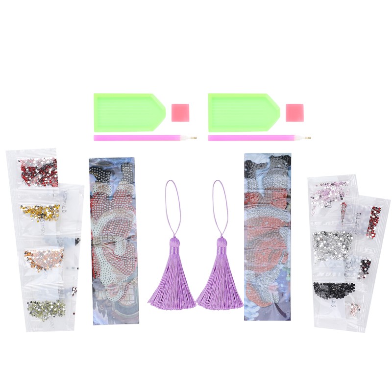 2 Set Diamond Bookmarks 5D DIY Painting Crystal Embroidery Tassel