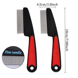 Flea Comb for Dogs and Cats, Pack of 2 Stainless Steel Lice Combs Cat Dog, Professional Dust Comb with Rounded Metal Tines, Pet Care Comb for Pest Protection, Removing Fleas, Tearing Stains, Crust