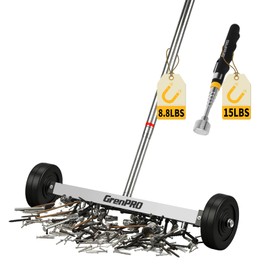 GRENPRO 17" Rolling Magnetic Sweeper with Wheels,8.8 Lbs Pull Force,Telescoping Handle,2-Pack Includes Magnetic Pickup Tool for Construction,Workshop,Garage & Yard