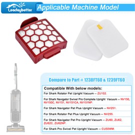 Leadaybetter Vacuum Filter Replacement for Shark Navigator Pet Plus NV150, NV251, NV255 and Zero-M Self-Cleaning Brushroll Pet Pro ZU60, ZU62, ZU62C Upright Vacuum, Part 1238FT60 & 1239FT60