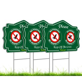 3 Pack 12x8 Inch Please Pack Keep Off Grass, Thank You Sign with H Stake - No Peeing/Pooping Be Respectful Dog Signs - No Pet Pooping or Waste or Poop - Dog Walk Off Lawn Do Not Step Signs