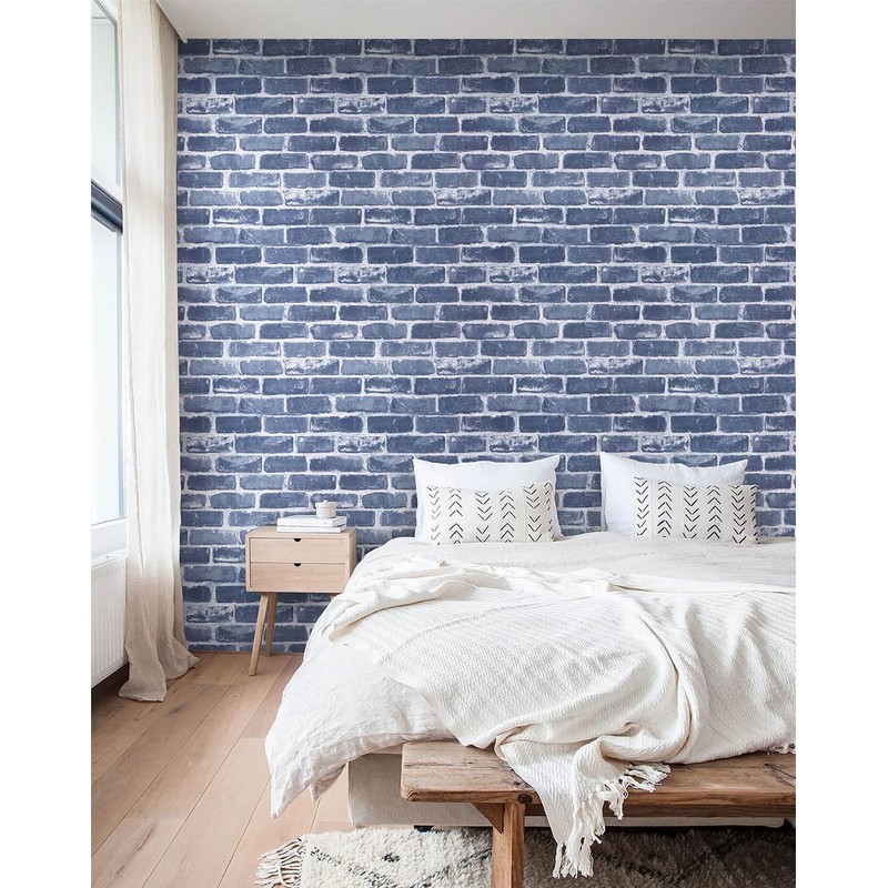 Timeet Blue Brick Wallpaper Peel and Stick Wallpaper 17.7" x