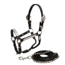 Showman Pony Dark Leather Show Halter w/Lead
