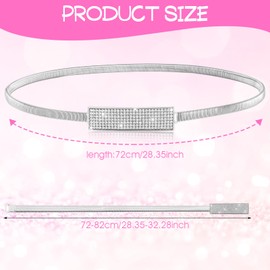 Lusofie Metal Waist Belt Women's Thin Waist Belt Silver Fashionable Stretch Belt Adjustable Slim Elastic Rhinestone Dress Belt Chain Belt Dress Cinch for Dresses, silver