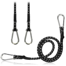 com-four® 3 x Rubber Tensioners - Luggage Tensioners with White Stripes - Tension Rope with Carabiner Hook - Elastic Straps for Bicycle, Car, Luggage (80 cm - Pack of 3 - Black)
