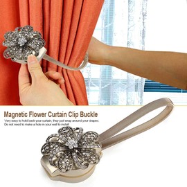 Oumij1 Pinzas de Cortina Magnéticas, Clip Magnético Retráctil para Cortina de Flores con Hebilla y Soporte para Cinturón, Accesorios para el Cinturón de Corbata Decoración para el Hogar(Bronce)