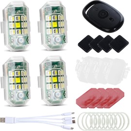 KEWAYO 4 Luci Strobe LED Wireless con Telecomando - 7 Colori, Alta Luminosità, Ricaricabili USB, per Auto, Moto, Drone