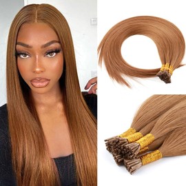 100G/Pack Human Hair I-Tip Hair Extensions I Tips Hair Extensions Real Human Hair for Black Women Straight 18" #8 Color
