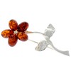 Genuine Cognac Baltic Amber & Sterling Silver Exclusive Flower Brooch