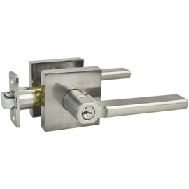Nuk3y Hulk Series Lever Door Handle Slim Square Modern Contemporary Lever Set (Entry, Satin Nickel)