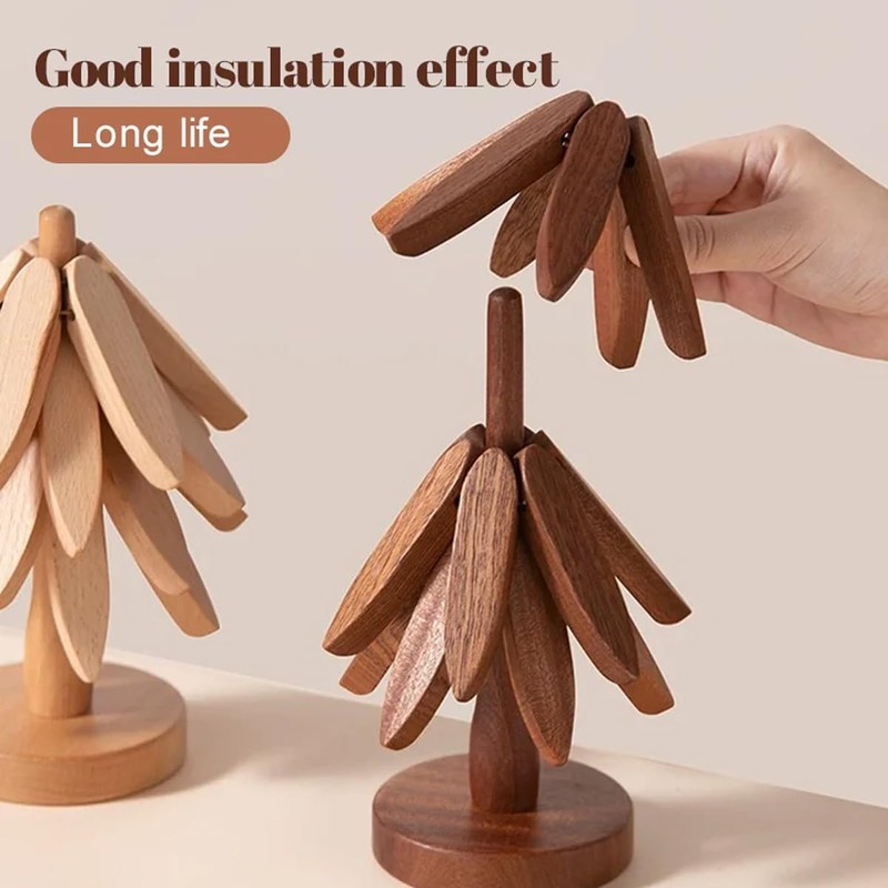 Wood Natural Tree Trivet Set, Christmas Tree Shape Trivets for