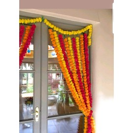 Estationeryhouse 5 feet long mixed Marigold Garlands artificial flower, wedding, mehndi, party (pack of 10)