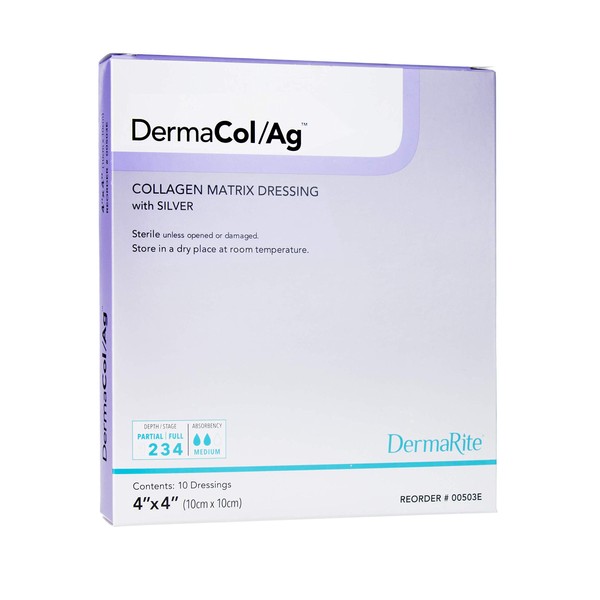Dermarite Industries Dermacol Ag Silver Collagen Dressing, 4x4, 10 Count
