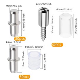 Keoferlo Shelf Pegs 5mm Shelf Pins 110 Pack Cabinet Support Replacement Pegs 3 Styles and Self Tapping Screws Laminate Support for Shelves bookcases
