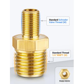 EVOULTES Brass Air Inflator Adapter, 1/4" NPT (M) to Standard Schrader Valve (M), Tire Inflator Connector for Auto Portable Air Compressor/Pump, Air Hose, Air Chuck (2 Packs)