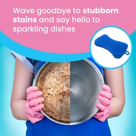 Gadgetime USA Silicone Dish Sponge - Dishwashing Kitchen Scrubber - Double Sided Sponge Brush - Multipurpose & Reusable Silicone Dish Sponges for Dishes, Fruits & Vegetables Cleaning - Pink (3 Pack)