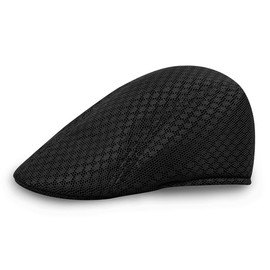 Rayson Flat Cap Breathable Summer Mesh Golfer Hat Newsboy Hats Mesh Flat Duck Bill Hats Casual Cap Hollow Mesh Beret Cap, black