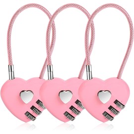 3Pcs Pink Combination Locks,3 Digit Pink Combination Padlock Mini Love Heart Lock with 4.13in Steel Wire Rope Outdoor Waterproof Padlock for Travel Bags Suitcase Backpacks Combination Padlocks