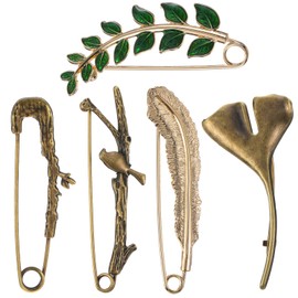 Ymapinc 5 Pcs Vintage Large Safety Pins Brooch, Big Leaf Lapel Pin for Women Hat Shawls Scarves Coats Jackets Cardigans Bags Shirts Decorative Tailors(Zinc Alloy, 5 Styles)