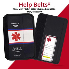 Any/Multiple Condition Medical Alert Seatbelt Cover for Kids and Adults (9”) with Emergency Information Form and Pocket by Help Belts.Black/White